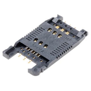 JAE SF7 6 Way SIM Memory Card Connector, Solder Type, Surface Mount, Gold over Nickel Plating SF7W006S1BE