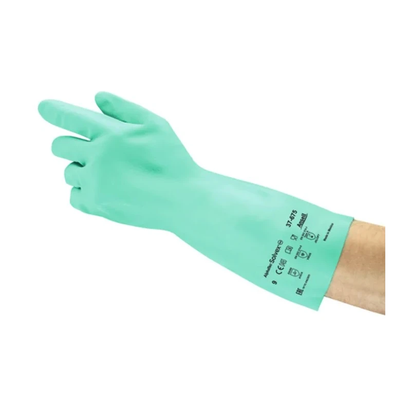 Ansell AlphaTec Solvex 37-675 Green Acrylic Gloves, Size 10, Nitrile Coating 37675100
