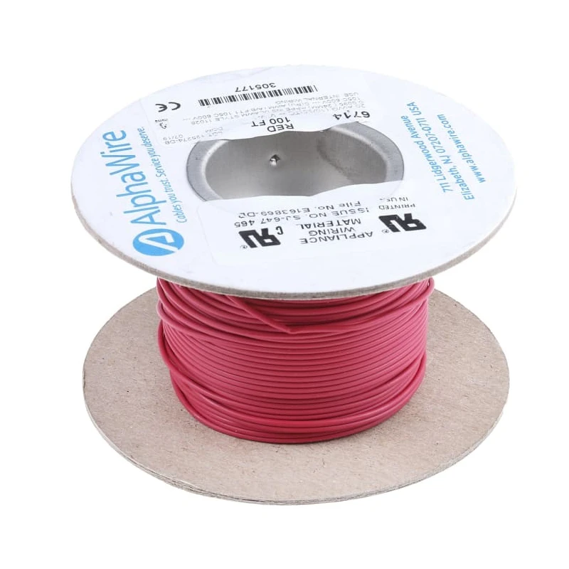 Alpha Wire Ecogen Ecowire Series Red 1.3 mm² 16 AWG Hook Up Wire, 26/0.25 mm Strands, 30 m, Modified 6716 RD005