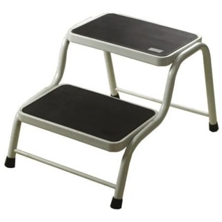 RS PRO 2 Tread Rubber Steel Steps Tubular Framed Mobile Safety Steps 0.38m Platform Height White 669-3715