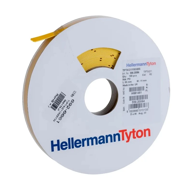 HellermannTyton Polyolefin Yellow Print Cable Labels, 65 mm Width, 190 Labels Per Pack 556-20064 TIPTAG11X65YE-PO-YE