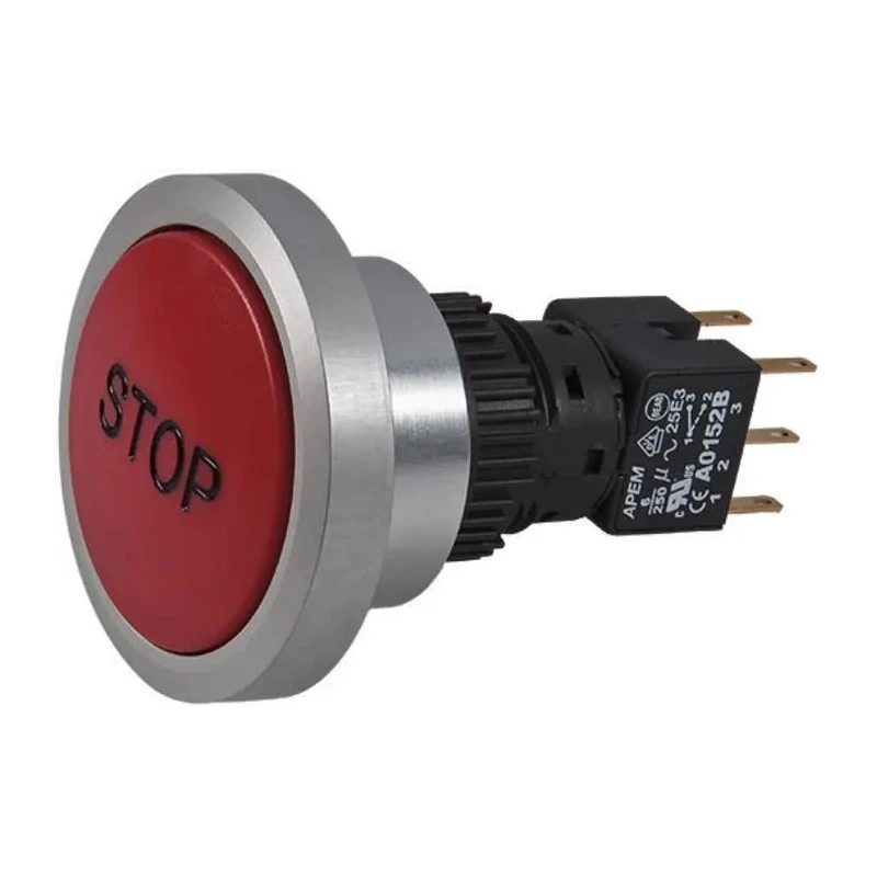 APEM A9 Series Push Button Switch Momentary DPDT Panel Mount Mushroom Actuator Blue LED IP65 12 V dc A9PFB1Y2GSP5