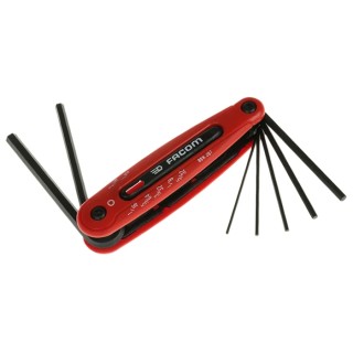 Facom 7 Piece Folding Imperial Hex Key Set, Hex Size 5/64 to 1/4 in, Silicon Steel, Phosphate Finish 86H.JU7