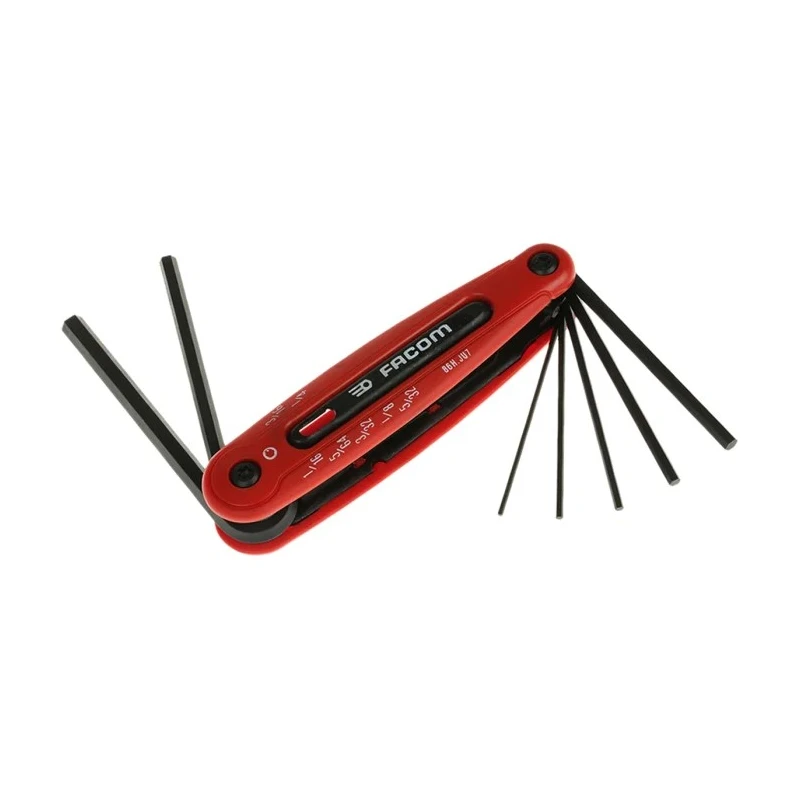 Facom 7 Piece Folding Imperial Hex Key Set, Hex Size 5/64 to 1/4 in, Silicon Steel, Phosphate Finish 86H.JU7