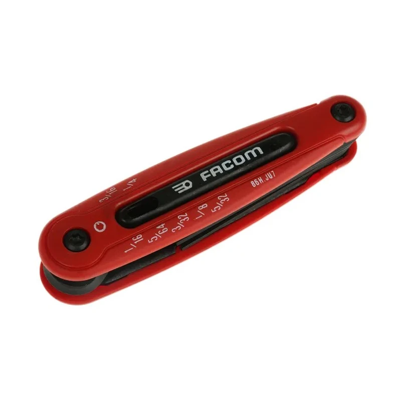 Facom 7 Piece Folding Imperial Hex Key Set, Hex Size 5/64 to 1/4 in, Silicon Steel, Phosphate Finish 86H.JU7