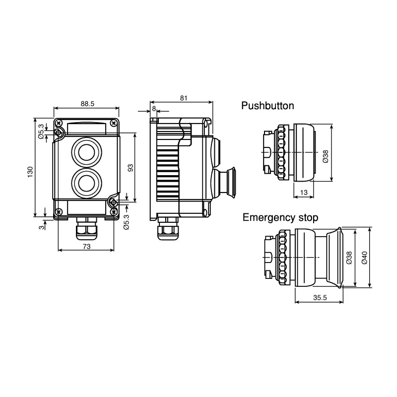 Bartec Control Station Switch SPDT Thermoplastic Enclosure IP66 IP67 22mm Cutout Diameter 07-3512-10P74N84