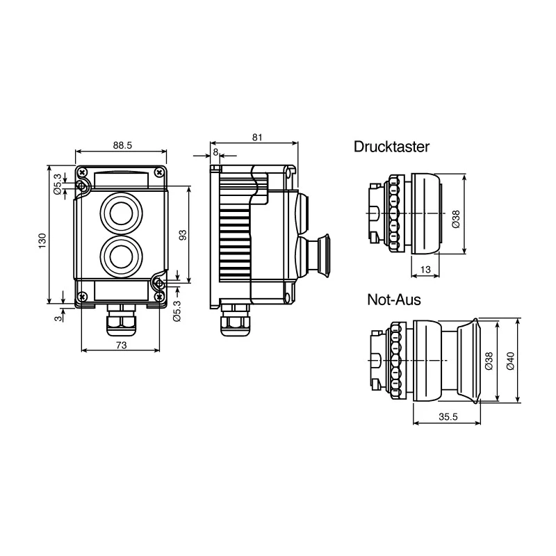 Bartec Control Station Switch SPDT Thermoplastic Enclosure IP66 IP67 22mm Cutout Diameter 07-3512-10P74N84