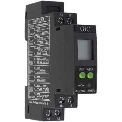 GIC 1CJ Series DIN Rail Timer Relay, 1-Contact SPDT, Multifunction, 240 V DC/AC, 0.1 s to 999 h V0DDTS
