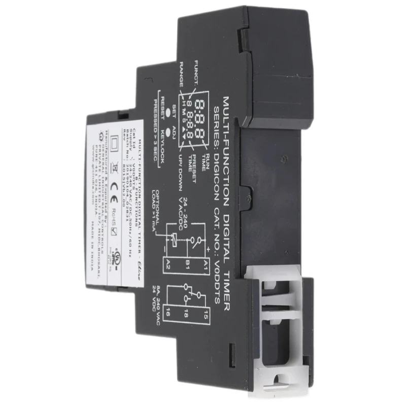 GIC 1CJ Series DIN Rail Timer Relay, 1-Contact SPDT, Multifunction, 240 V DC/AC, 0.1 s to 999 h V0DDTS