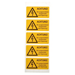 Idento Yellow Polyvinyl Chloride Safety Label ACHTUNG! Bei ausgeschaltetem Hauptschalter unter Spannung ESSW40052