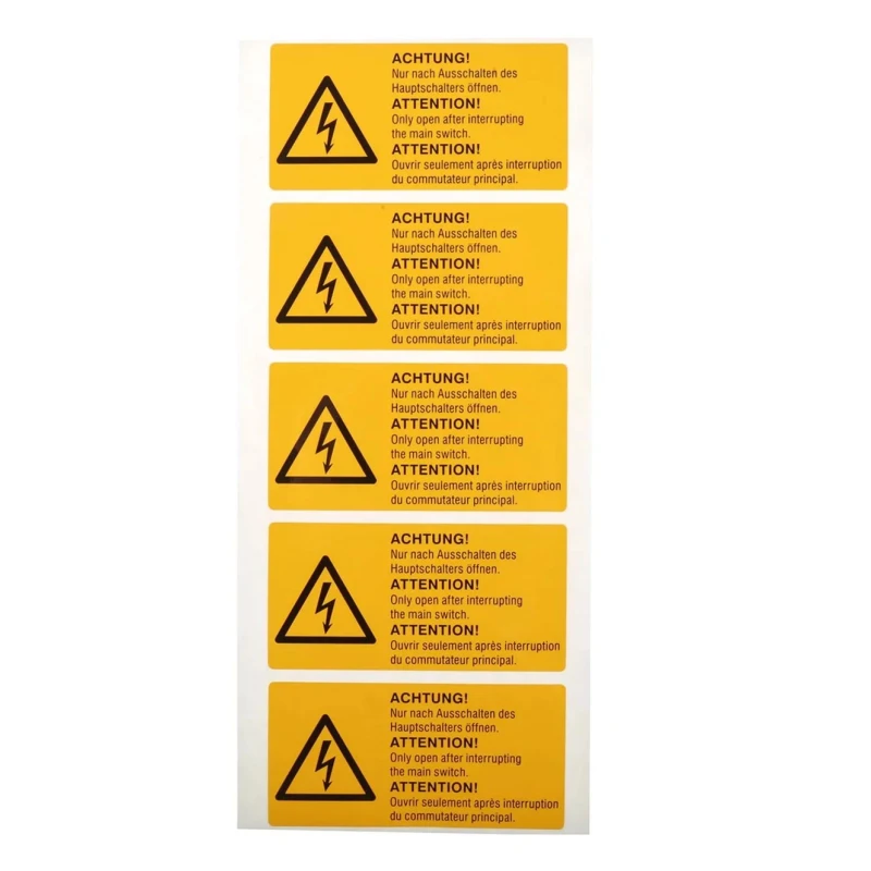 Idento Yellow Polyvinyl Chloride Safety Label ACHTUNG! Nur nach Ausschalten des Hauptschalter öffnen ESSW51105