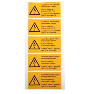 Idento Yellow Polyvinyl Chloride Safety Label Vor Öffnen des Gerätes Netzstecker ziehen. Before opening disconnect ESSW50105