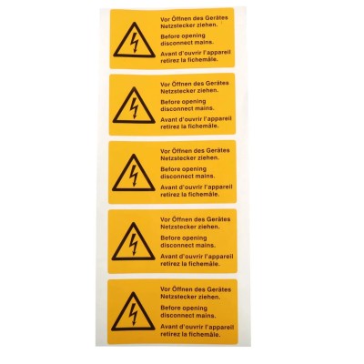 Idento Yellow Polyvinyl Chloride Safety Label Vor Öffnen des Gerätes Netzstecker ziehen. Before opening disconnect ESSW50105