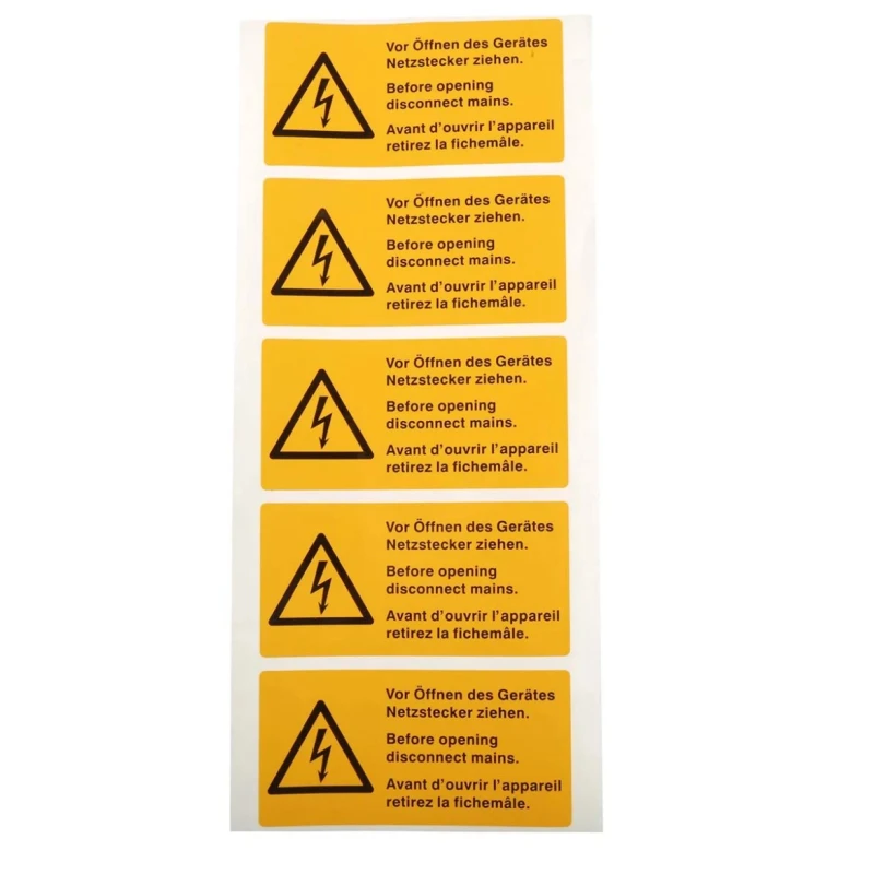 Idento Yellow Polyvinyl Chloride Safety Label Vor Öffnen des Gerätes Netzstecker ziehen. Before opening disconnect ESSW50105