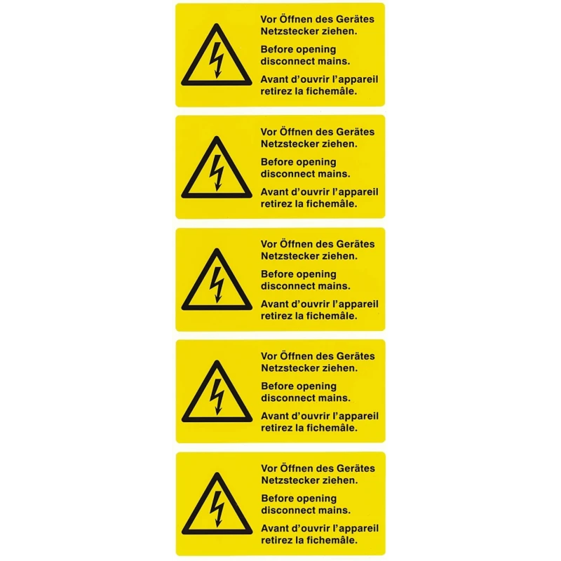 Idento Yellow Polyvinyl Chloride Safety Label Vor Öffnen des Gerätes Netzstecker ziehen. Before opening disconnect ESSW50105