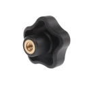 Elesa Black Polypropylene Multiple Lobes Clamping Knob with Brass Insert, Threaded Hole, 50 mm Diameter 69953