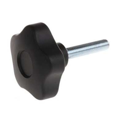 Elesa Black Polypropylene Multiple Lobes Clamping Knob M10 Threaded Stud 63 mm Diameter 50mm Thread Length 70027