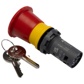 ABB Compact Series Key Release Emergency Stop Push Button, Panel Mount, Red, 22.5mm Cutout Diameter, 2 NC CE4K1-10R-02