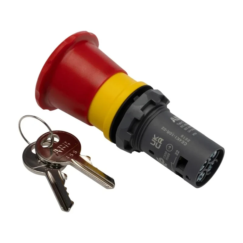ABB Compact Series Key Release Emergency Stop Push Button, Panel Mount, Red, 22.5mm Cutout Diameter, 2 NC CE4K1-10R-02