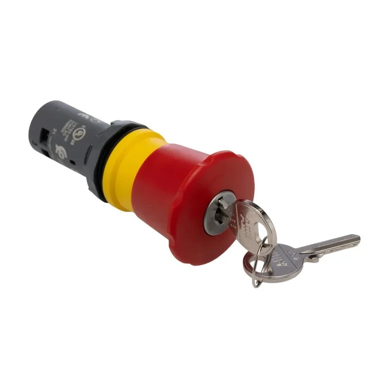 ABB Compact Series Key Release Emergency Stop Push Button, Panel Mount, Red, 22.5mm Cutout Diameter, 2 NC CE4K1-10R-02