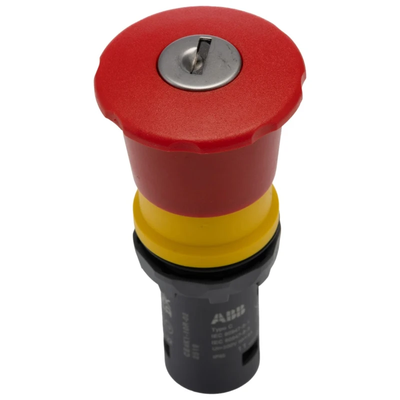 ABB Compact Series Key Release Emergency Stop Push Button, Panel Mount, Red, 22.5mm Cutout Diameter, 2 NC CE4K1-10R-02