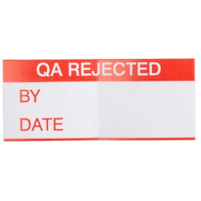 RS PRO Adhesive Pre-Printed Adhesive Label QA Rejected, Vinyl Cloth, Red Text on White, 38mm x 15mm, Pack of 140 758-7964