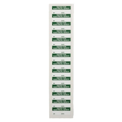 RS PRO Pre-Printed Adhesive Label 38mm x 15mm Green Text TESTED for ELECTRICAL SAFETY 140 Per Pack 758-7989