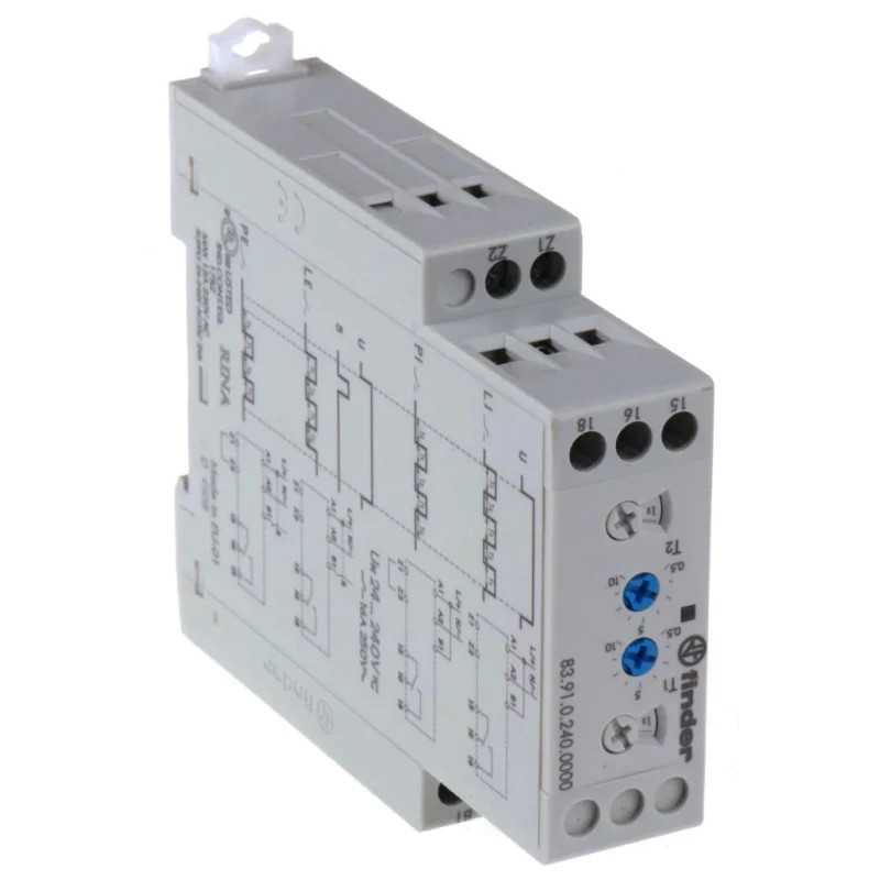 Finder 83 Series DIN Rail Timer Relay, 1-Contact, SPDT, 24 V dc 24V ac, 240 V ac, 0.05-10 s/h/min/d Time 83.91.0.240.0000