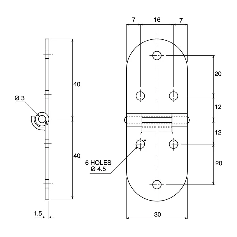 Savigny Stainless Steel Round Butt Hinge with Fixed Pin 30 mm x 80 mm x 1.5 mm 40408 IB