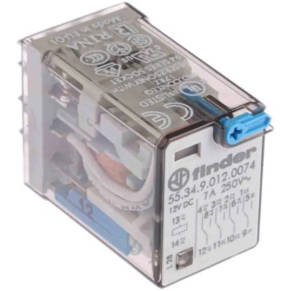 Finder Power Relay 12V DC Coil 7A Switching Current 4PDT Contact Configuration Model 55.34.9.012.0074