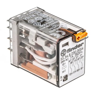 Finder Power Relay 230V AC Coil, 7A Switching Current, 4PDT Contact Configuration 55.34.8.230.0054
