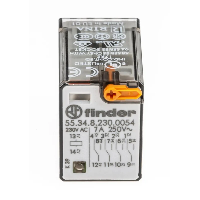 Finder Power Relay 230V AC Coil, 7A Switching Current, 4PDT Contact Configuration 55.34.8.230.0054