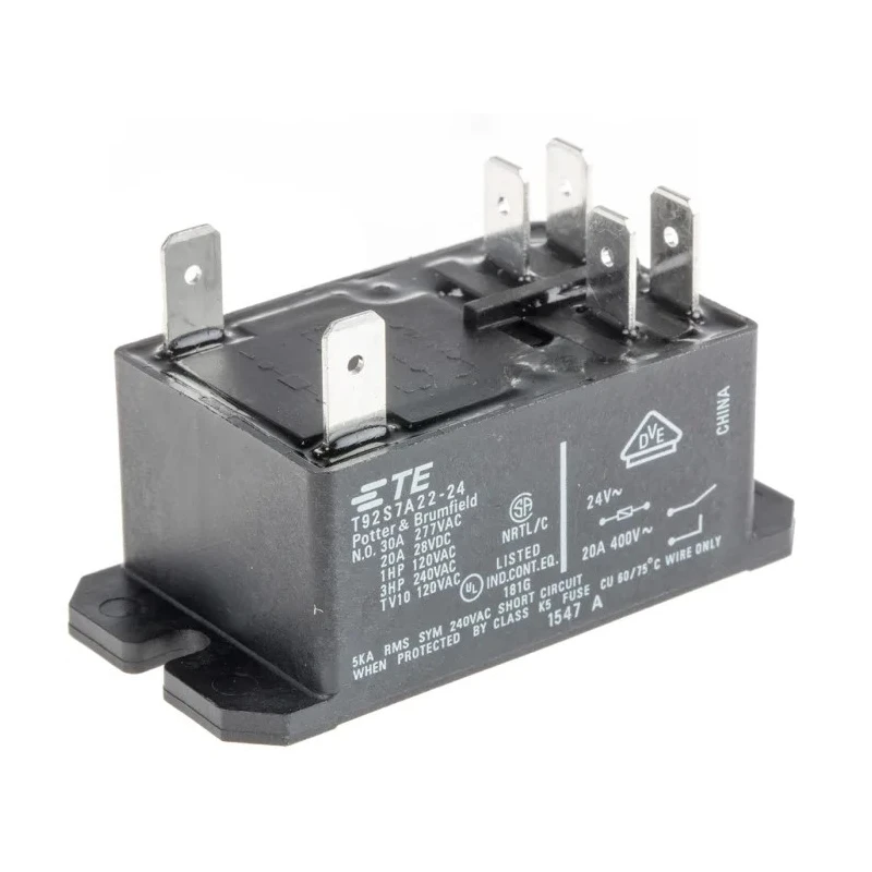 TE Connectivity Panel Power Relay 24V AC Coil 30A Switching Current DPST T92S7A22-24 1393212-4