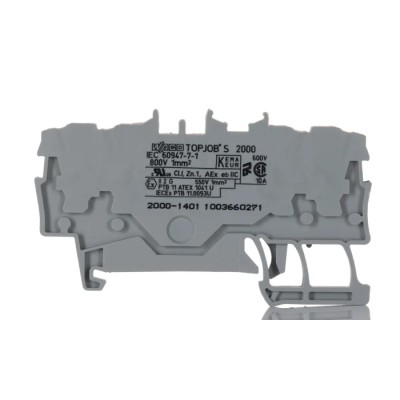 WAGO TOPJOB S 2000 Series Feed Through Terminal Block Grey 1-Level Cage Clamp 1mm² 800V 13.5A IECEx/ATEX 2000-1401