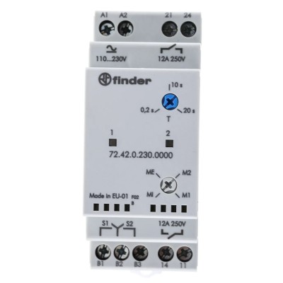 Finder Monitoring Relay 1 Phase DPST DIN Rail Mount 0.2 to 20 s Time Delay 72.42.0.230.0000