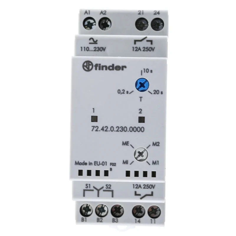Finder Monitoring Relay 1 Phase DPST DIN Rail Mount 0.2 to 20 s Time Delay 72.42.0.230.0000
