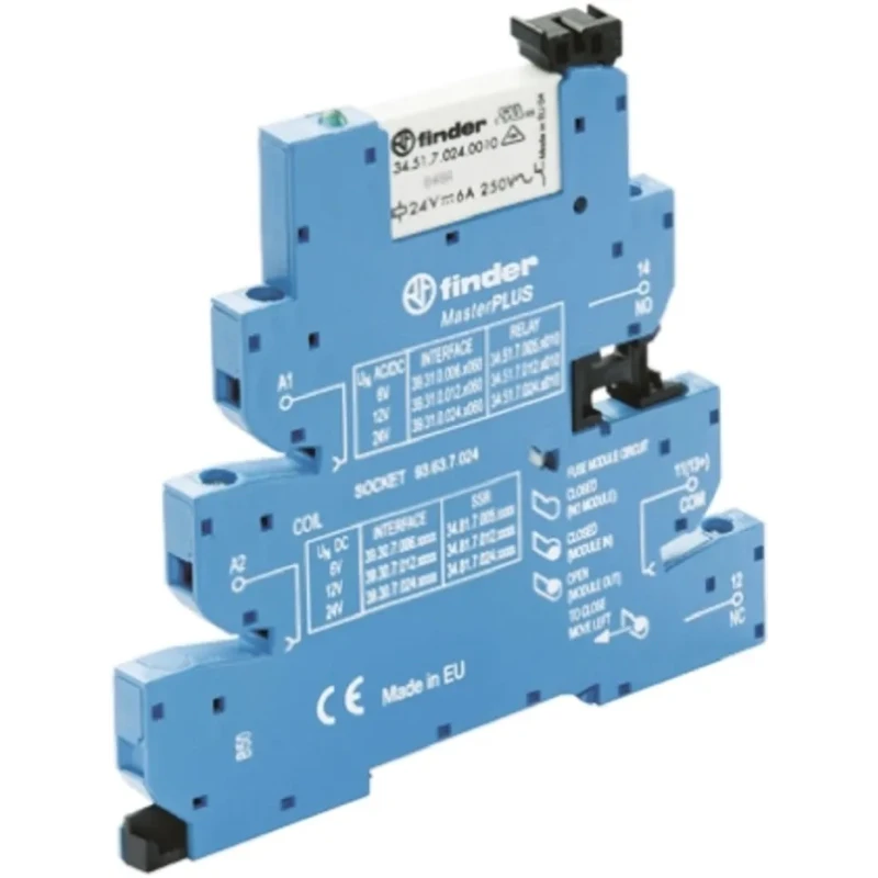 Finder 39 Series Interface Relay DIN Rail Mount 12V AC/DC Coil SPDT Contact 6A Switching Current 250V AC 39.31.0.012.0060