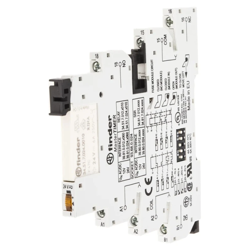Finder 39 Series Interface Relay DIN Rail Mount 24V AC/DC Coil SPDT Contact 11mA Coil Current 39.81.0.024.0060