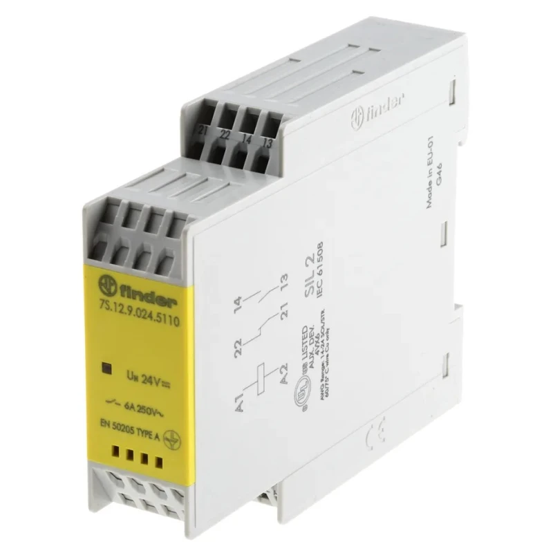 Finder PCB Force Guided Relay 24V DC Coil Voltage 2-Pole SPDT 7S.12.9.024.5110