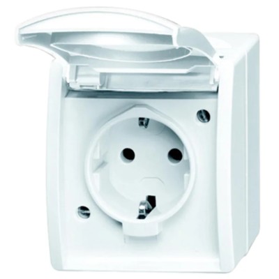 Busch Jaeger - ABB 16A White 1 Gang Plug Socket Outdoor Surface Mount Type F 20 EW-54