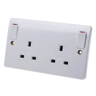 MK Electric 13A White 2 Gang Surface Mount Indoor Plug Socket Type G K2746WHI