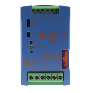 Chinfa Uninterruptible Power Supply Battery Charger with 12, 24V Input, 24V DC Output, 3A Current, DIN Rail Mount DRU30