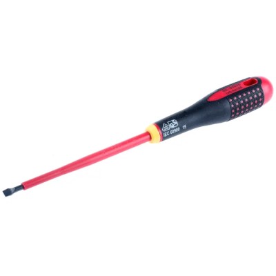 Bahco Slotted Screwdriver with 125 mm Blade, Bi-Material Handle, VDE 1000V Approved, Ergonomic Black Oxide Tip BE-8050S