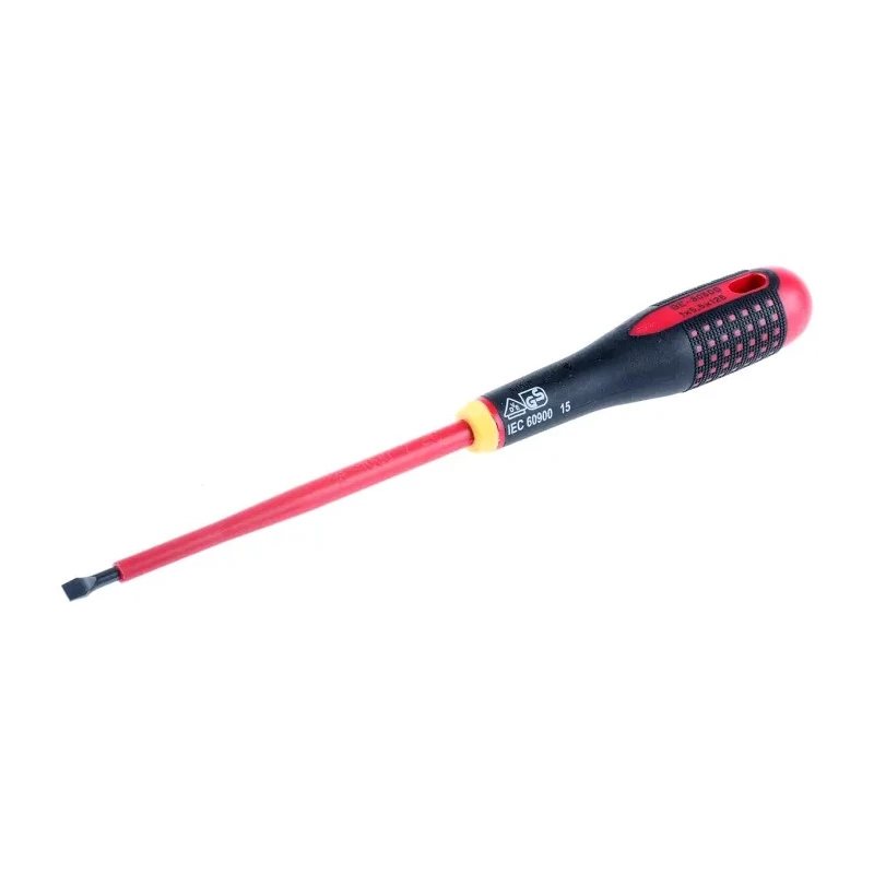 Bahco Slotted Screwdriver with 125 mm Blade, Bi-Material Handle, VDE 1000V Approved, Ergonomic Black Oxide Tip BE-8050S