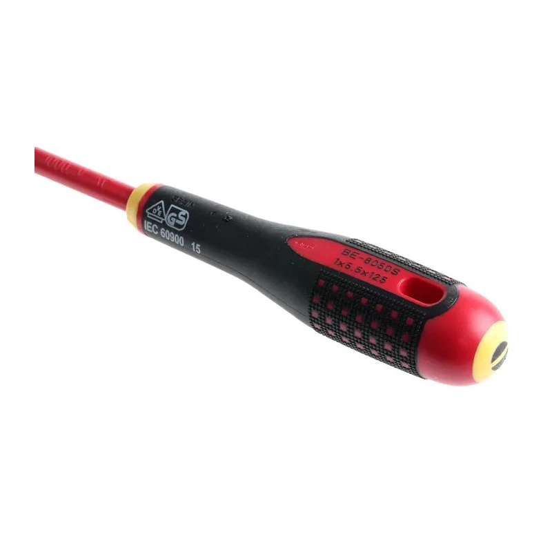 Bahco Slotted Screwdriver with 125 mm Blade, Bi-Material Handle, VDE 1000V Approved, Ergonomic Black Oxide Tip BE-8050S