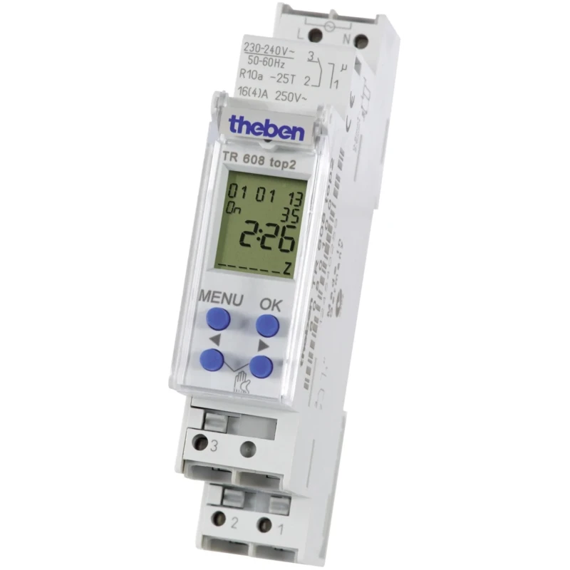 Theben Digital DIN Rail Time Switch 230V AC Single Channel SPDT Astronomical Timer TR608 top2 S