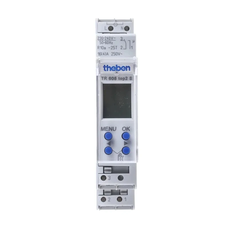 Theben Digital DIN Rail Time Switch 230V AC Single Channel SPDT Astronomical Timer TR608 top2 S