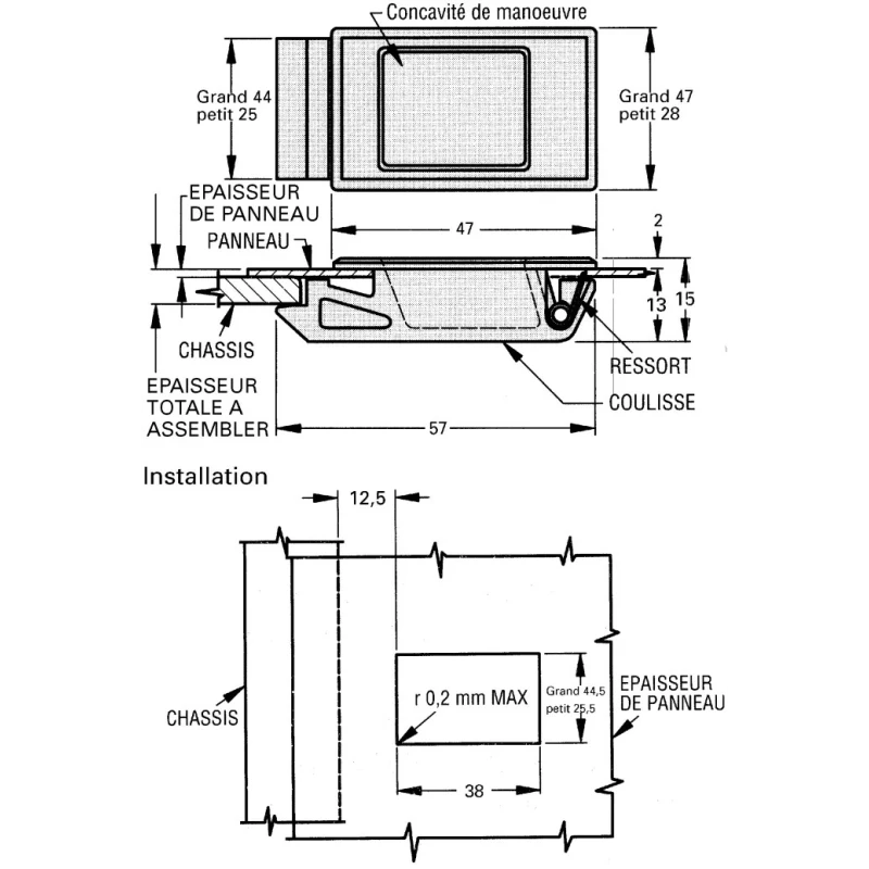 Southco ABS Stainless Steel Black Door Bolt 57 mm A3-40-625-12