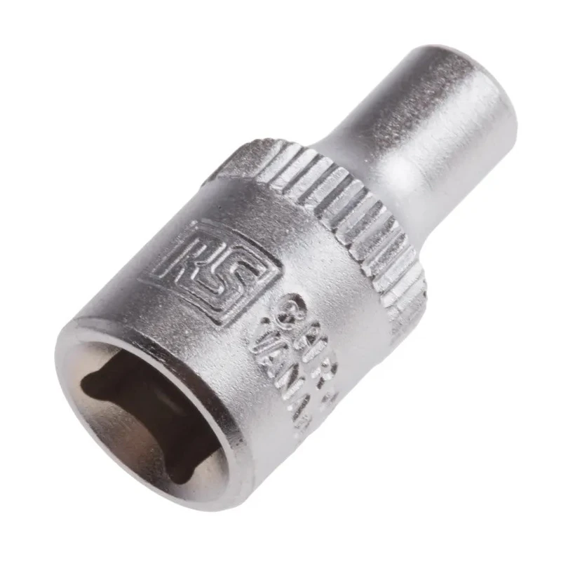 RS PRO Socket 1/4 in Drive 4 mm 6 Point Square Chrome Vanadium Steel Sand Blasted Finish 830-3988