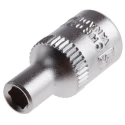 RS PRO Socket 1/4 in Drive 4 mm 6 Point Square Chrome Vanadium Steel Sand Blasted Finish 830-3988